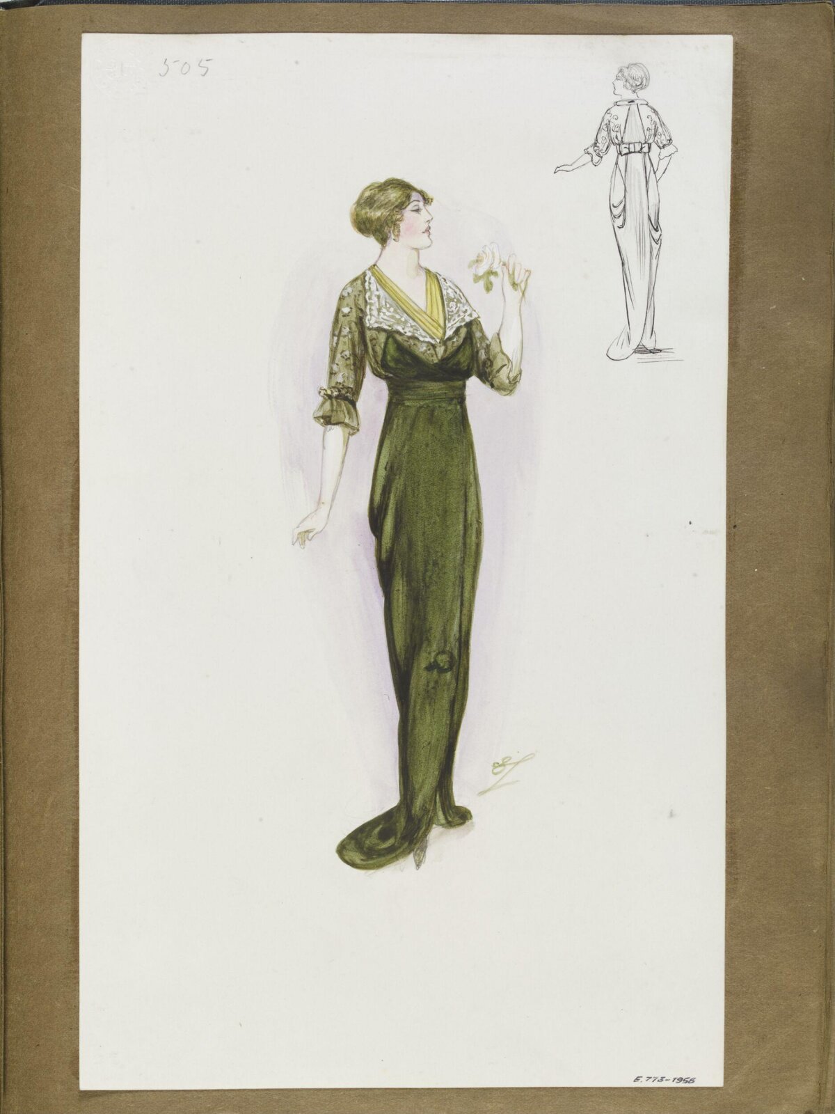Vintage Green Dress Fashion Sketch
