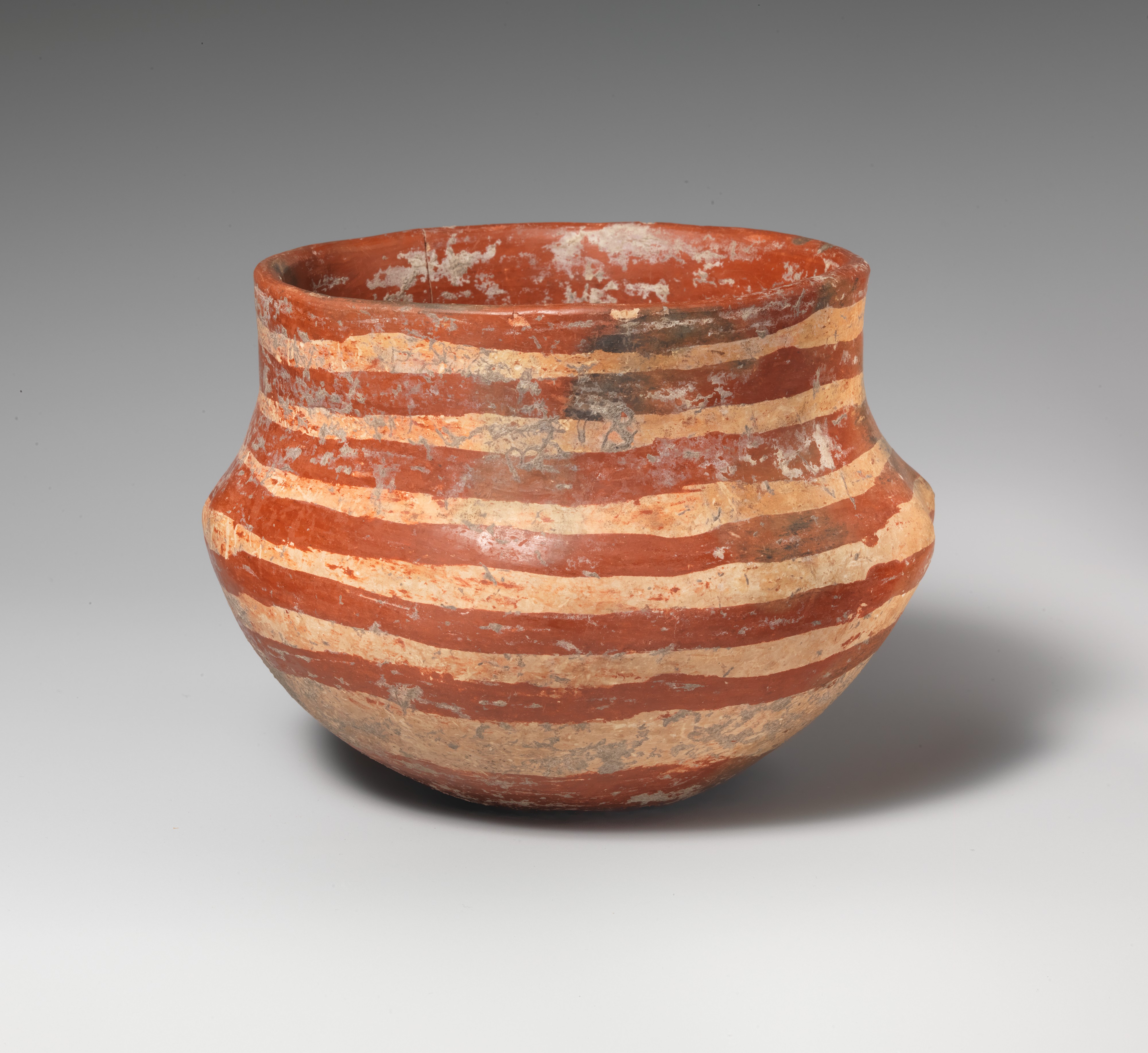 Ancient Striped Red Pottery Jar