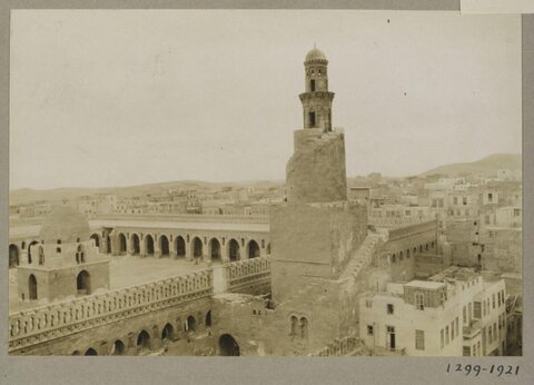 Vintage Mosque Courtyard with Minaret