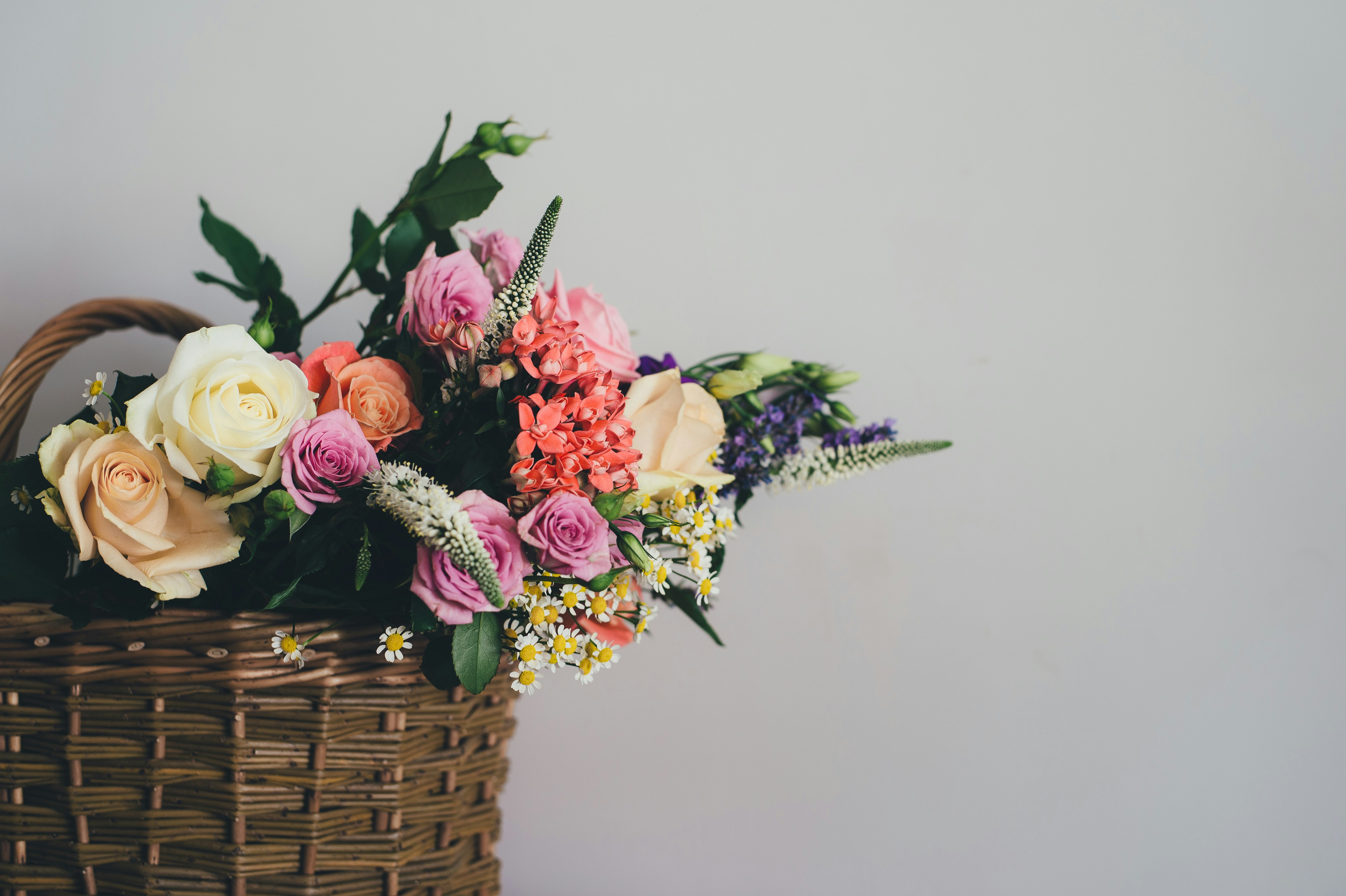 Mixed Flower Bouquet in Wicker Basket