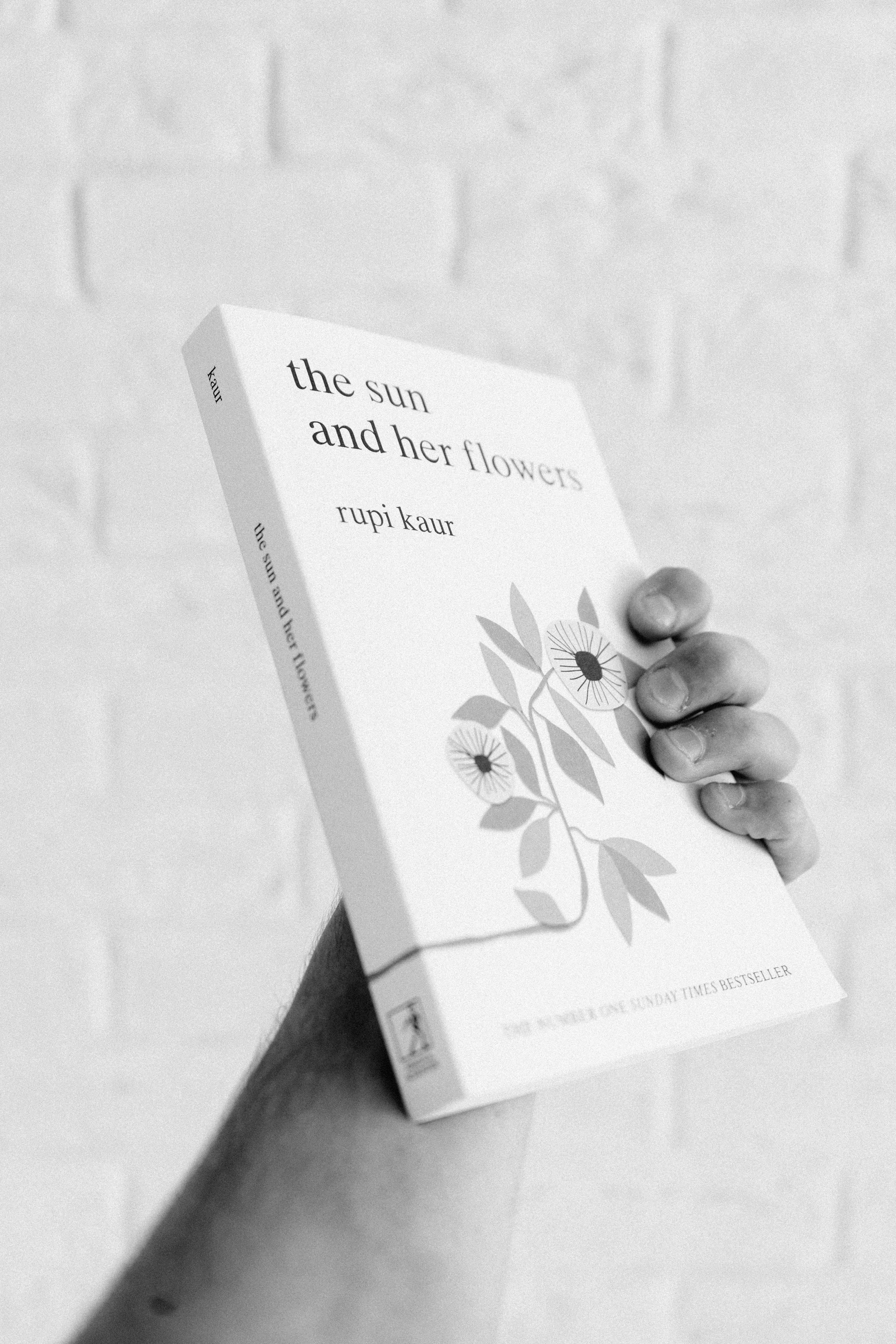 Hand holding The Sun and Her Flowers book