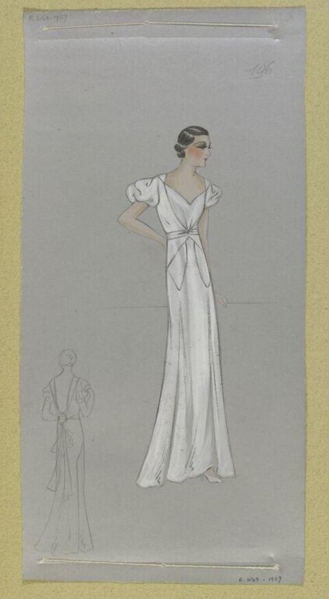 Vintage White Evening Gown Sketch