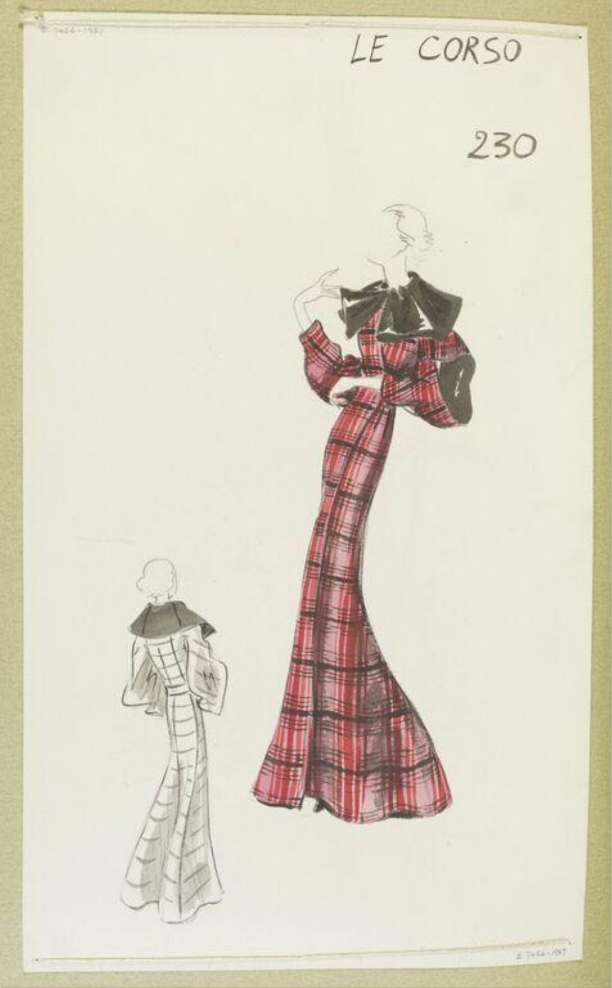 Vintage Plaid Gown Fashion Sketch