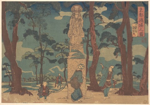Japanese Ukiyo-e Pine Grove Statue Scene