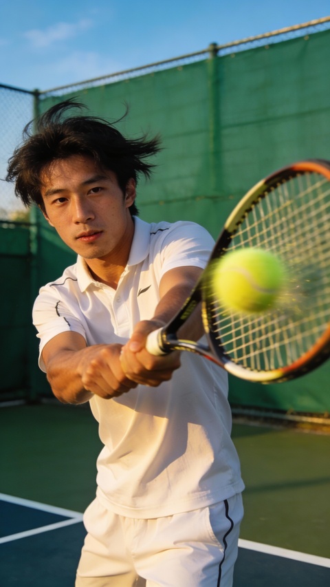 Tennis Player Hitting Tennis Ball