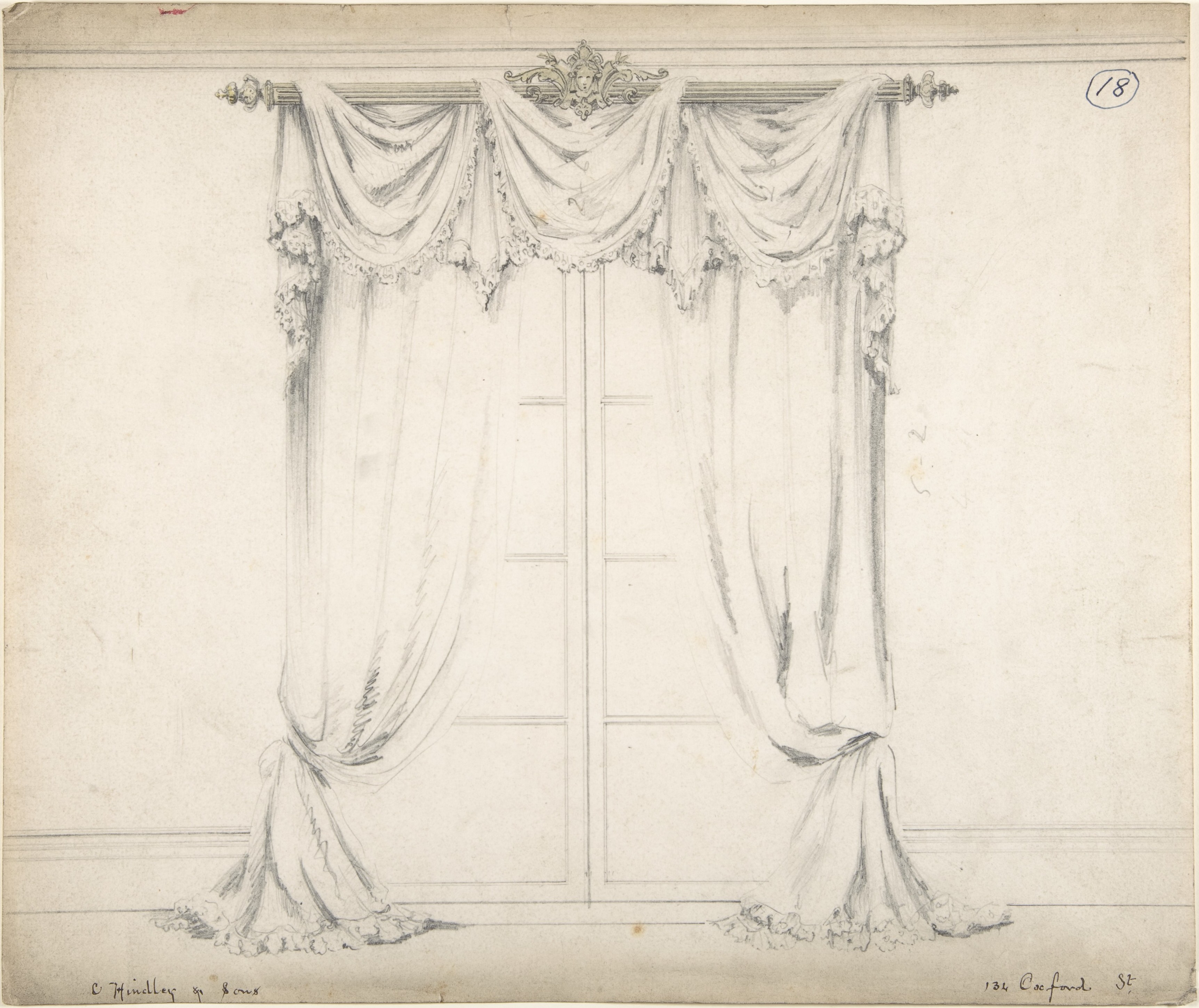 Pencil Sketch of Ornate Window Curtains