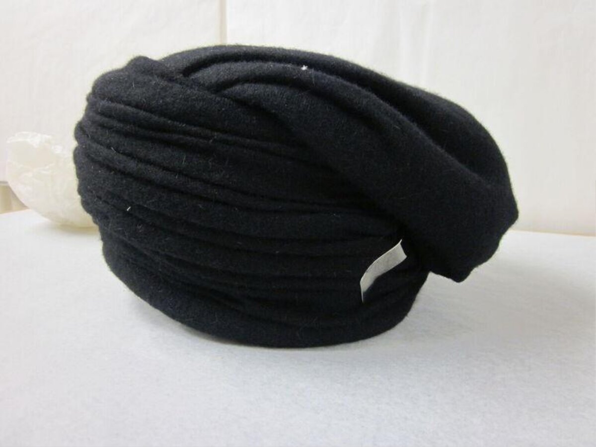 Black Wool Coiled Turban Hat