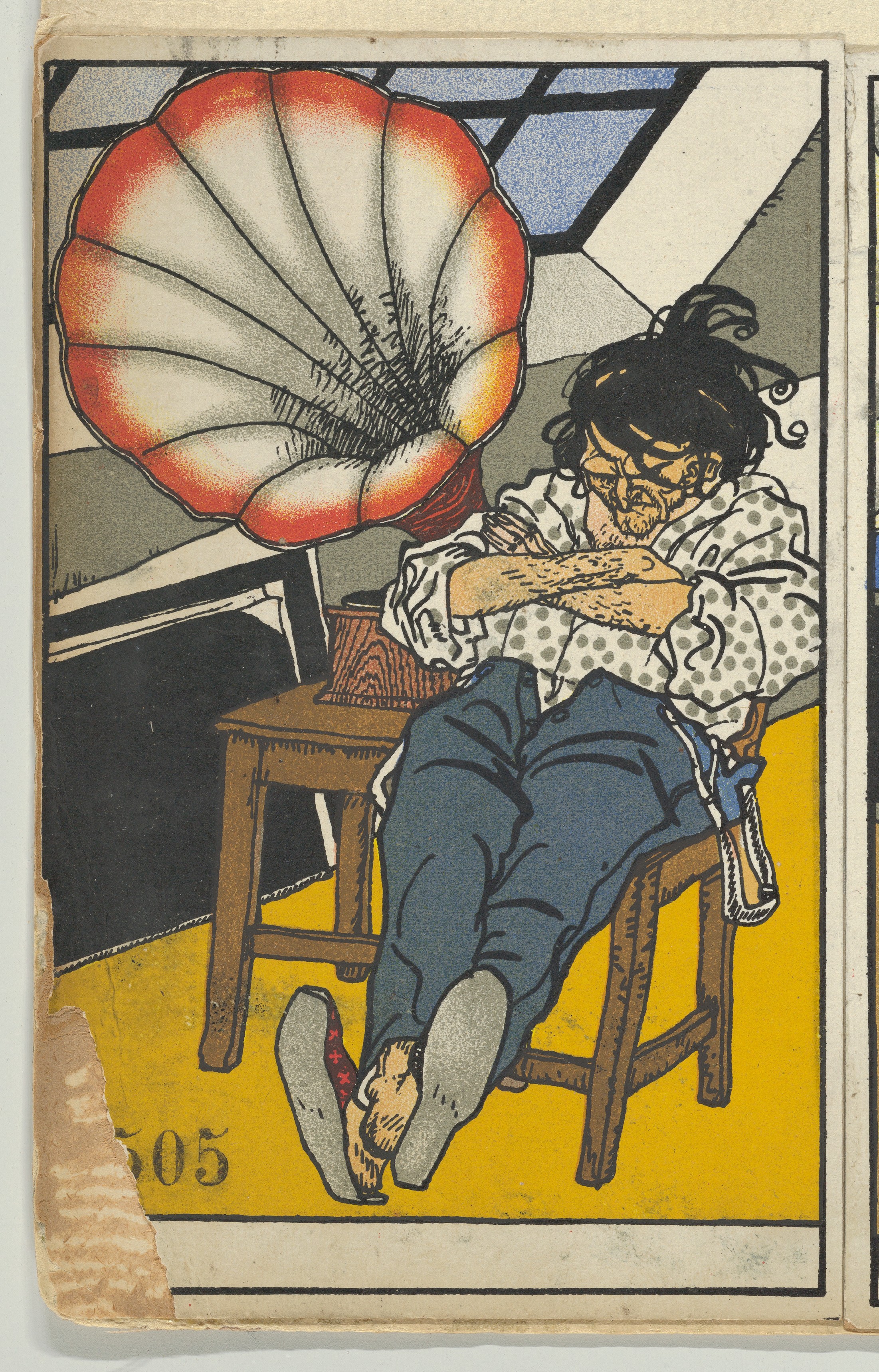 Man Covering Ears Beside Gramophone