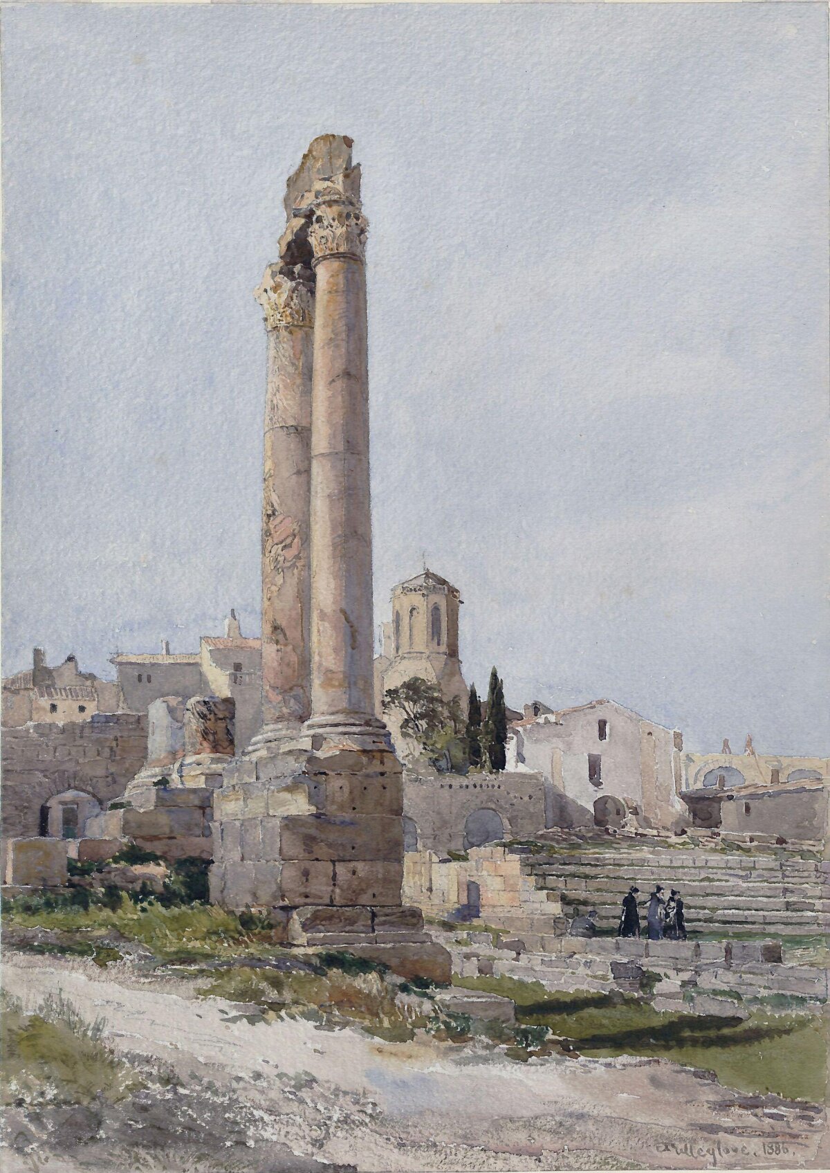 Ruined Ancient Columns at Historical Site