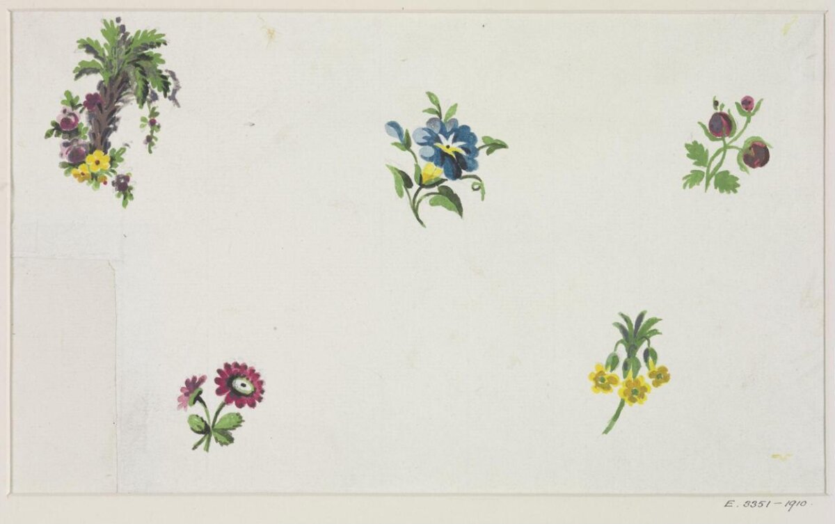 Five Hand-painted Floral Motif Sketches