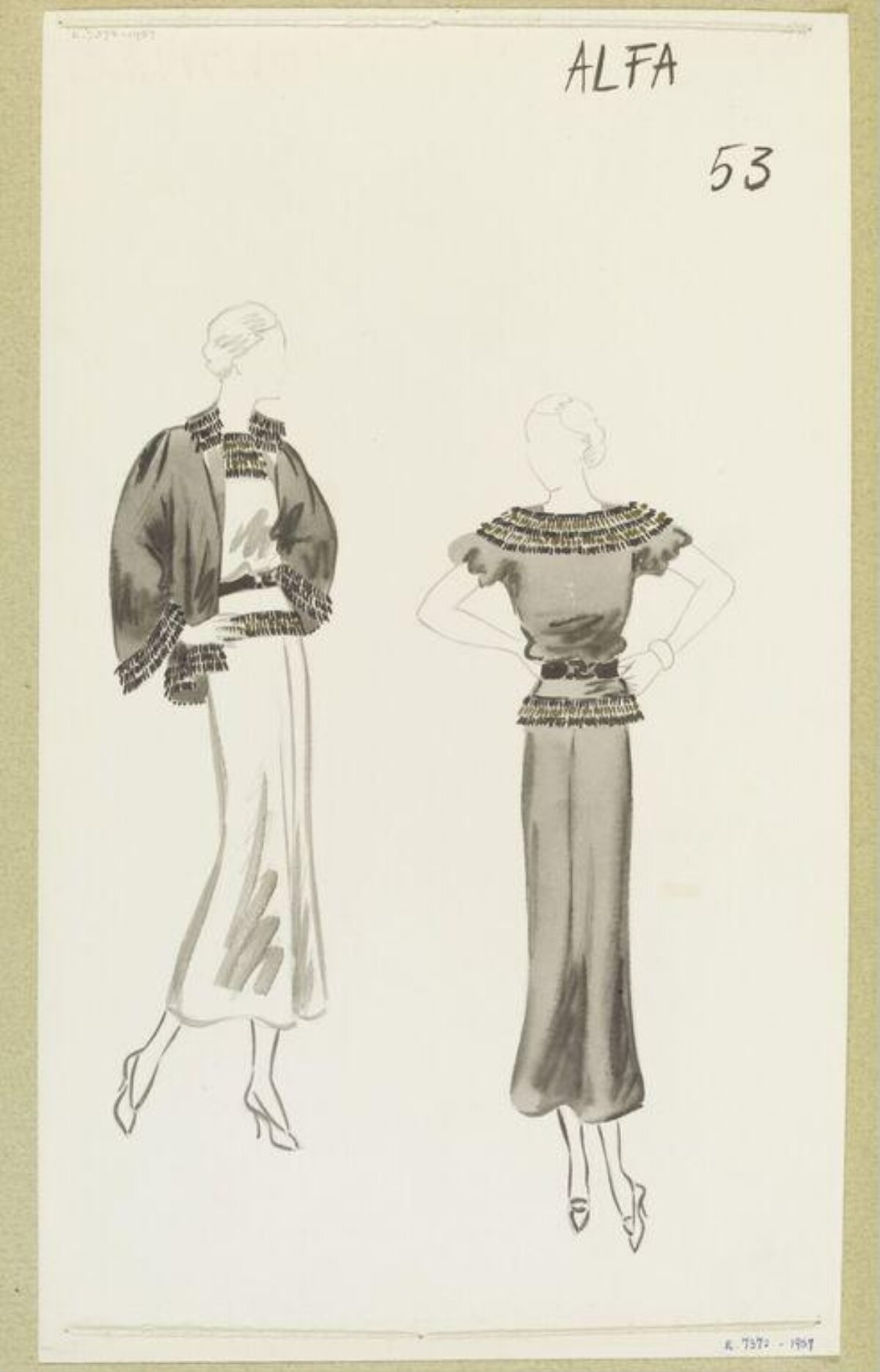 Vintage Two Outfits Fashion Sketch