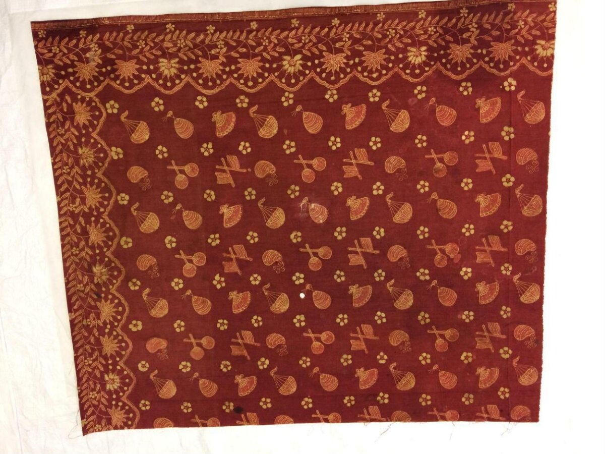 Antique Red Gold Patterned Batik Textile