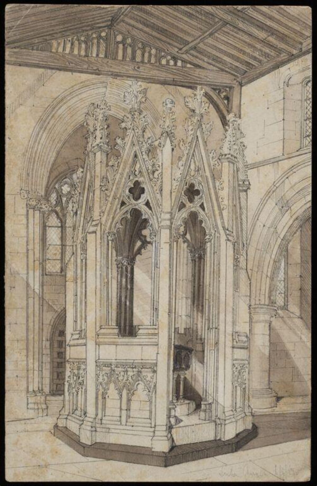 Gothic Church Pulpit Architectural Sketch
