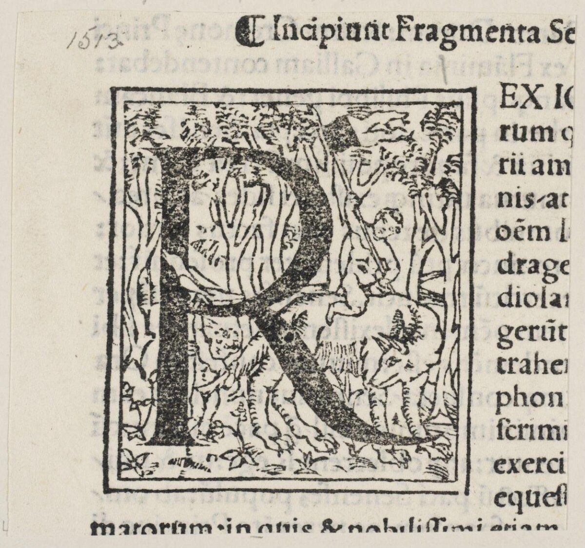 1513 Woodcut Decorated Initial R