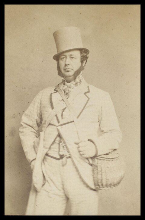 Vintage Portrait of Man with Fishing Basket