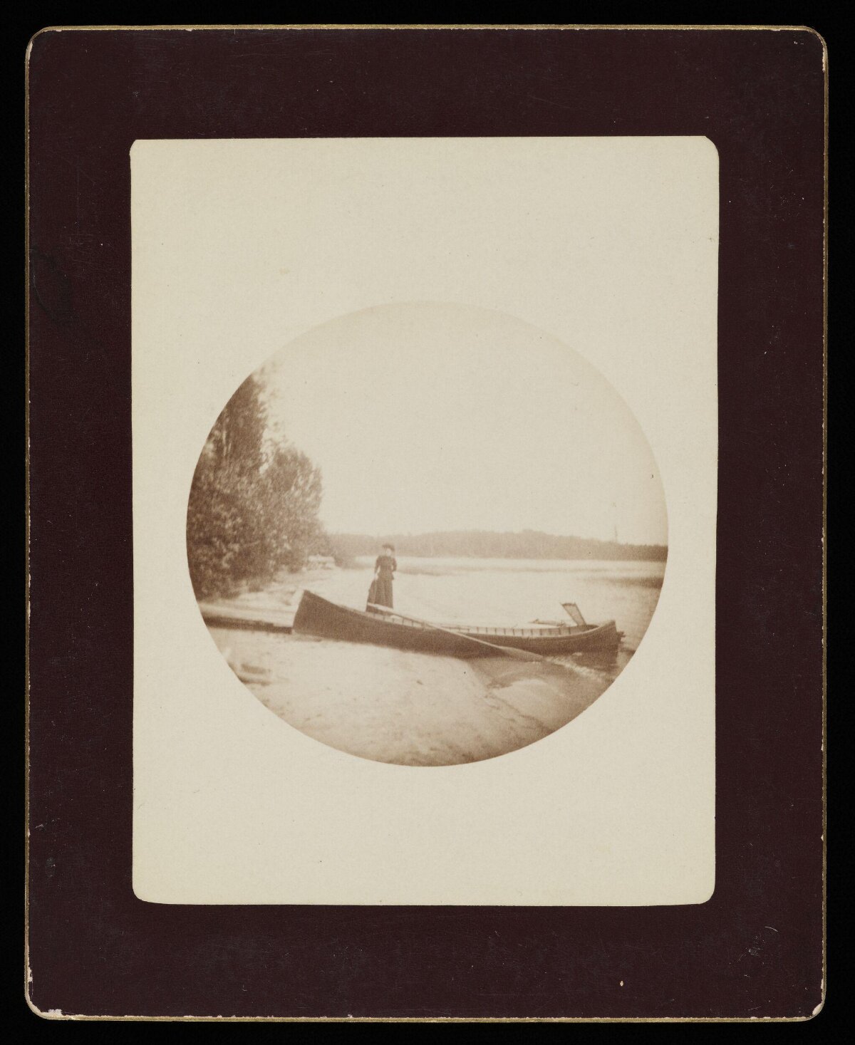 Vintage Woman by Canoe on Lake Shore