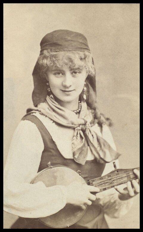 Vintage Portrait of Woman With Banjo