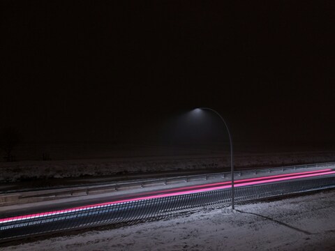 Snowy Night Highway Light Trails