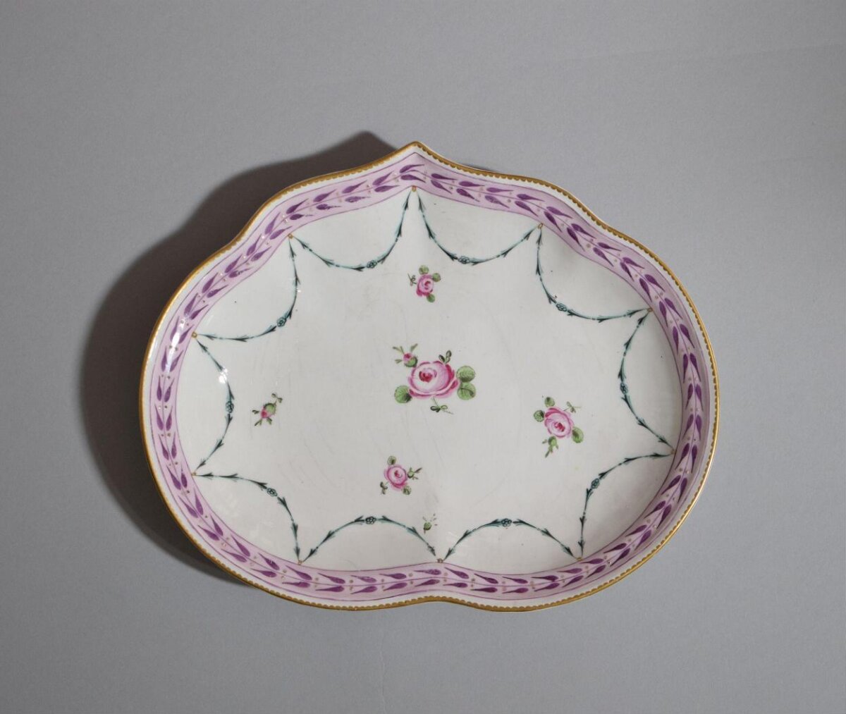 Rose Painted Porcelain Leaf Shaped Dish