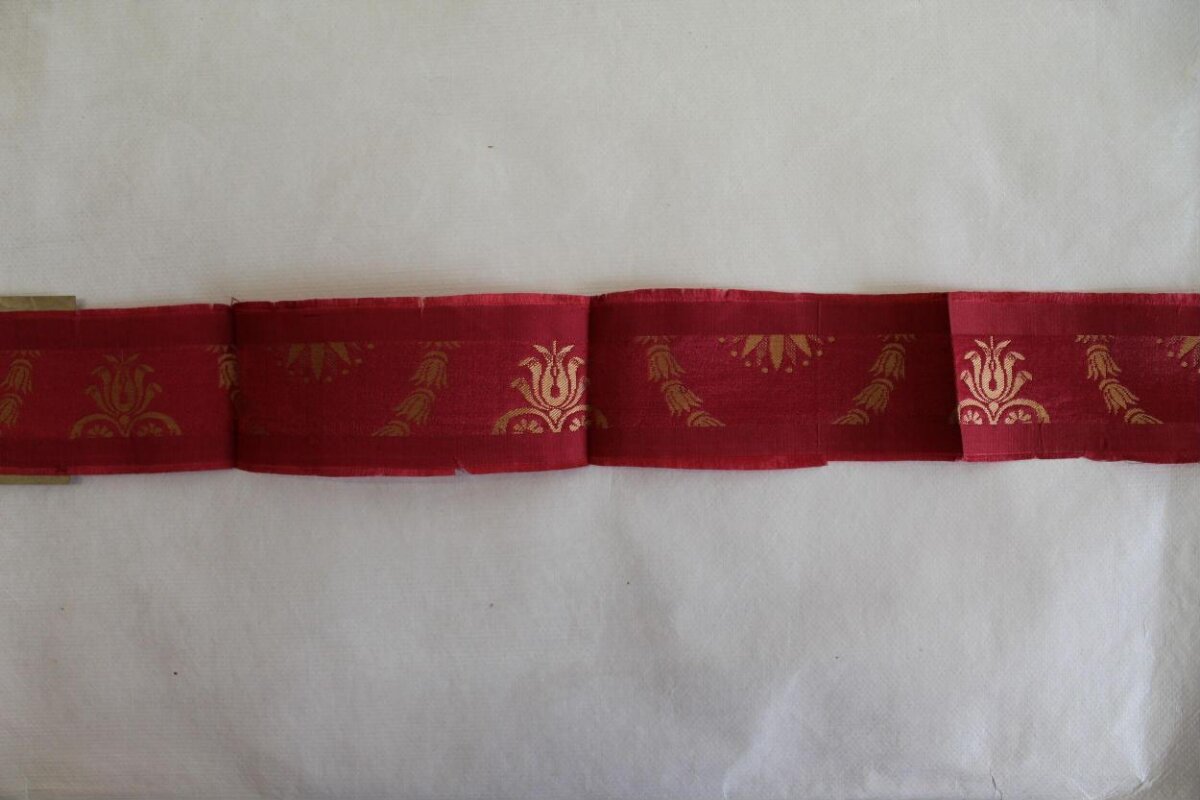 Red Woven Trim with Gold Floral Patterns