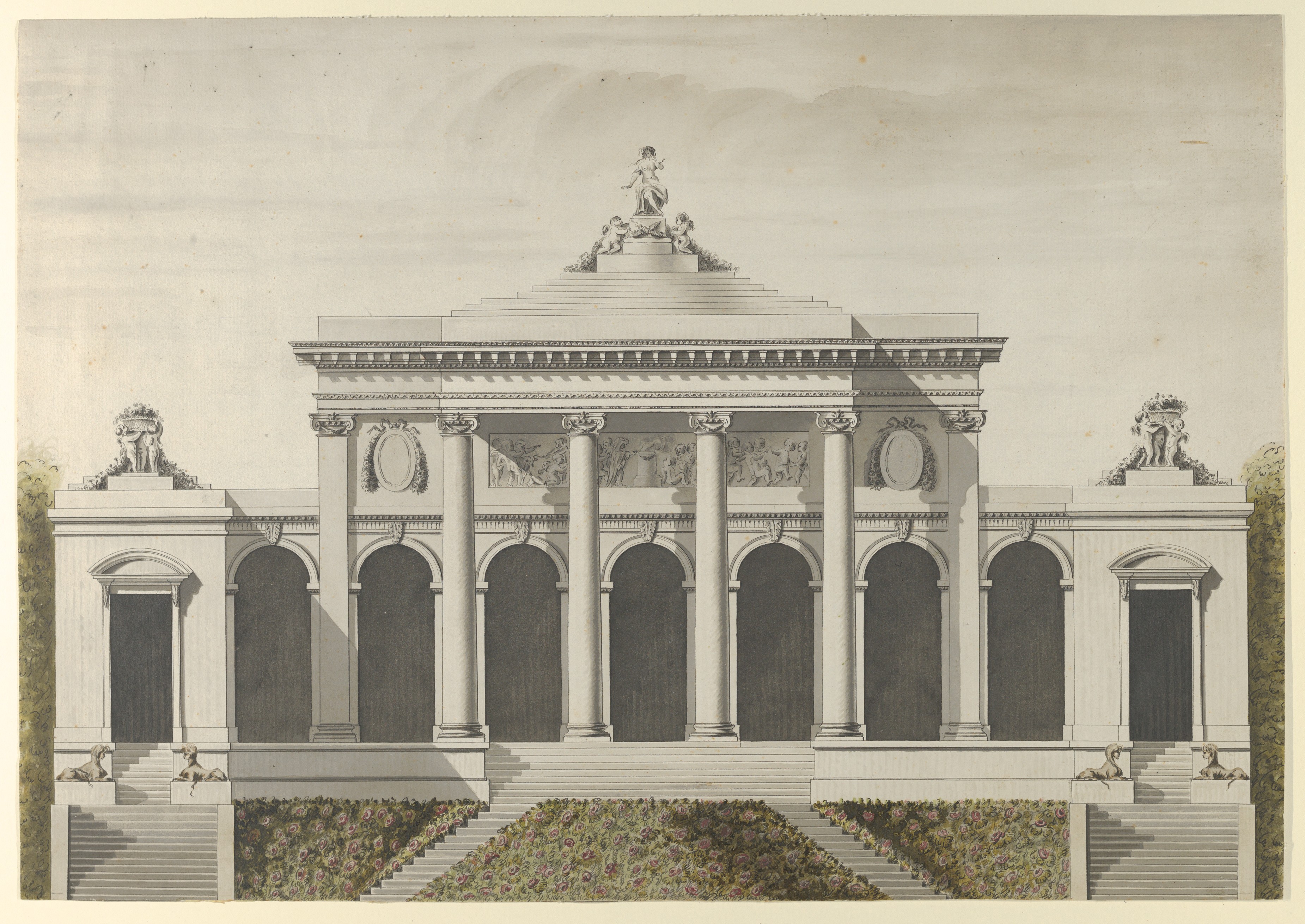 Neoclassical Building Facade Drawing