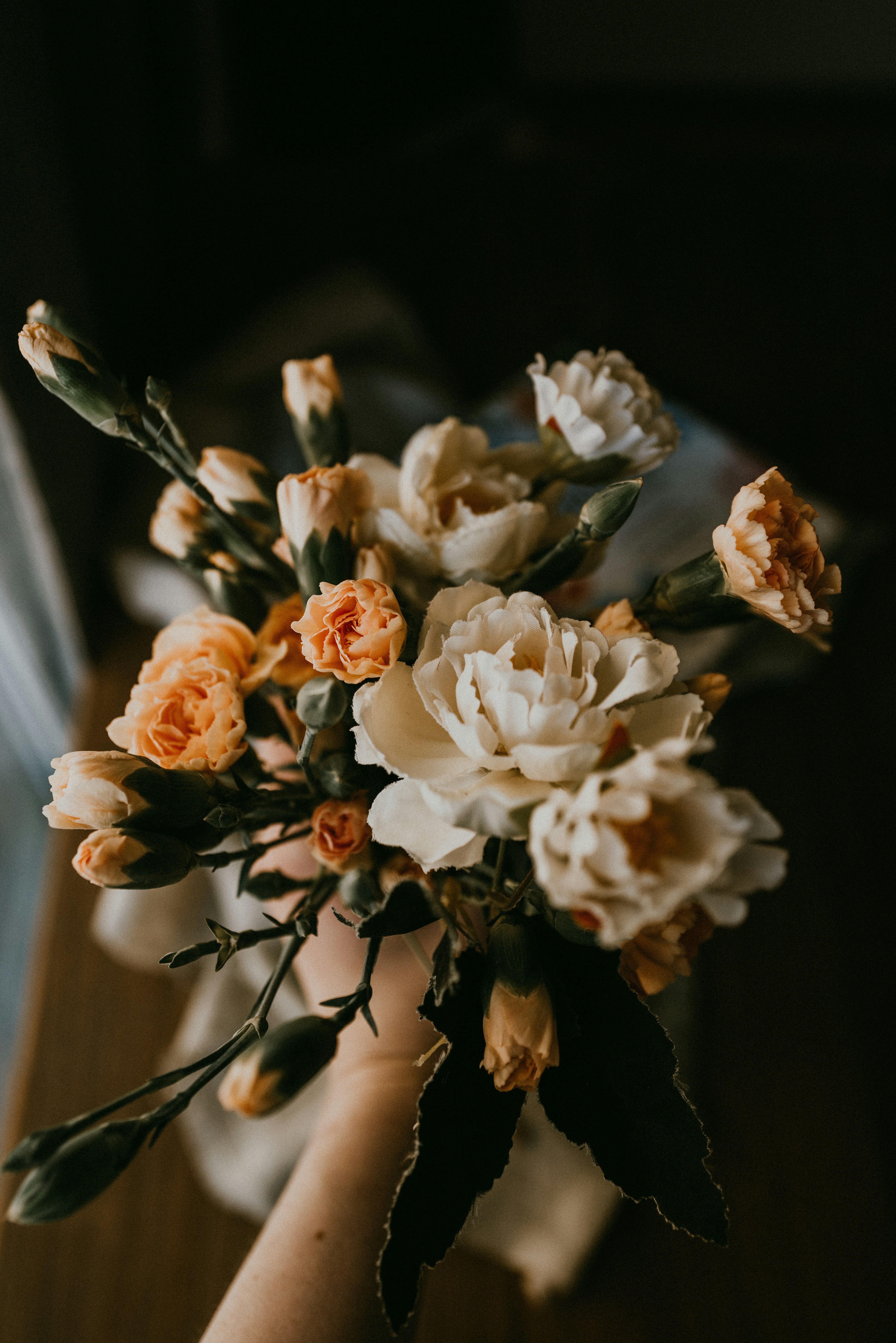 Arm Holding Mixed Carnation Bouquet