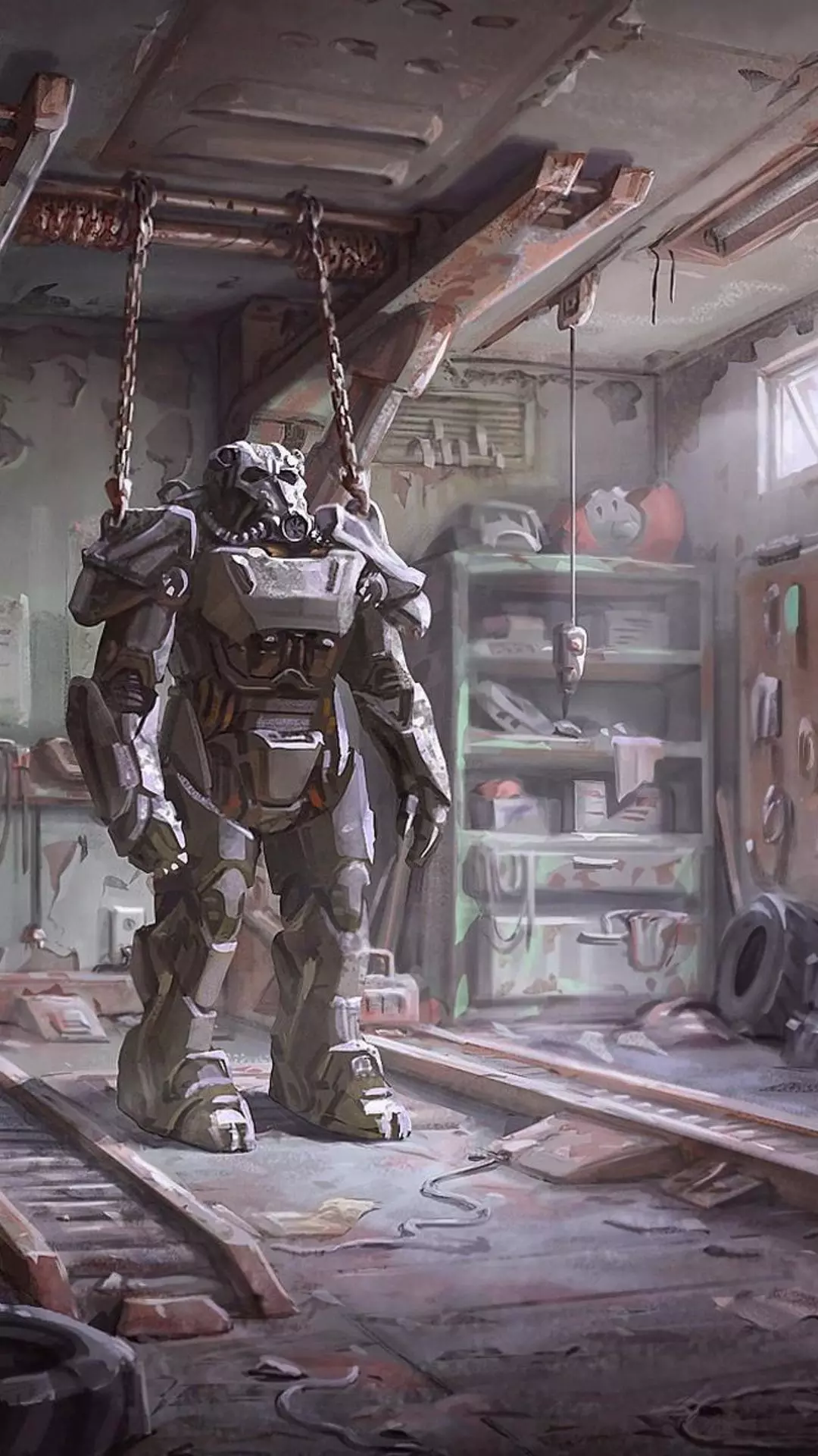 Power Armor in Abandoned Workshop