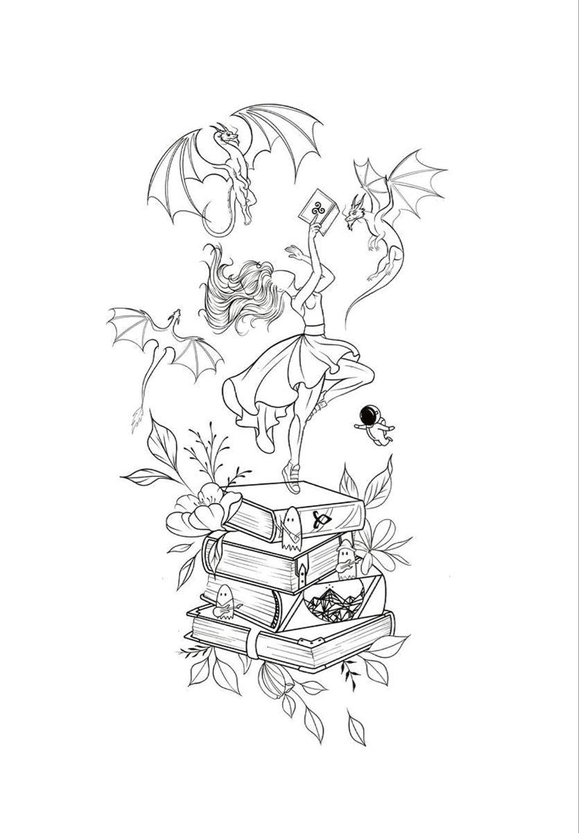 Book Lover Fantasy Line Art