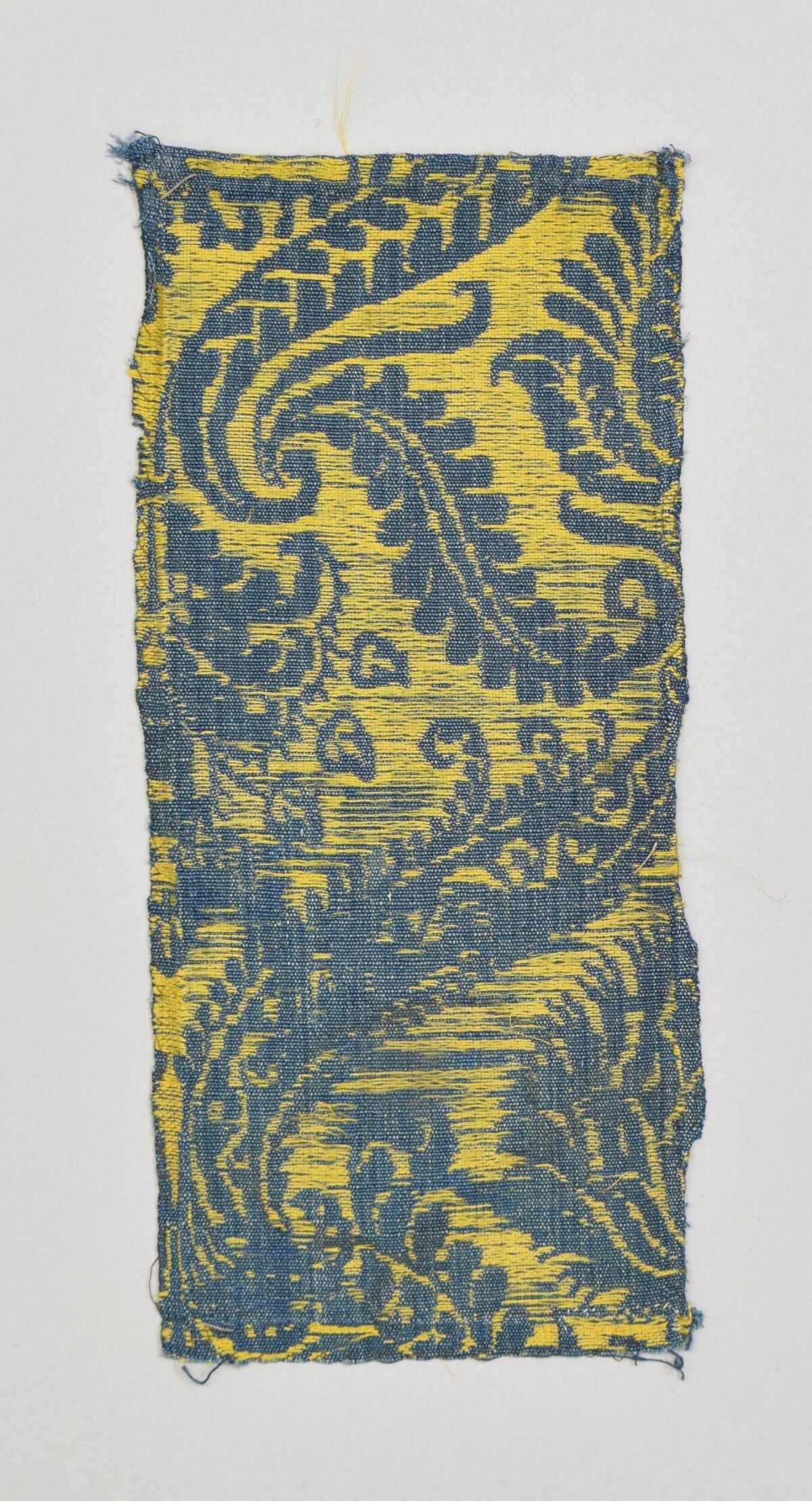 Yellow Blue Patterned Textile Fragment