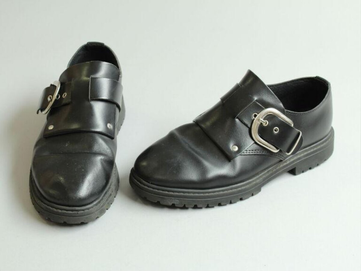 Pair of Black Buckle Leather Shoes