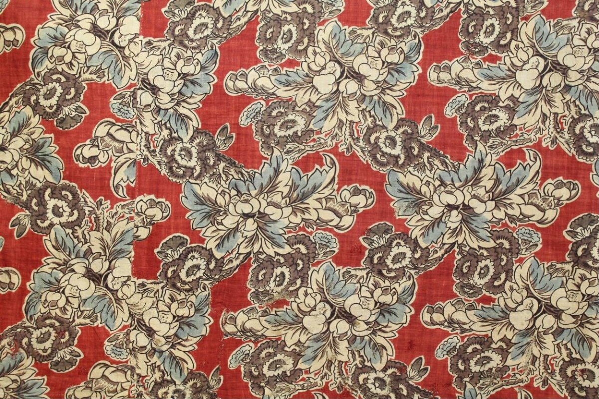 Vintage Red Floral Print Fabric