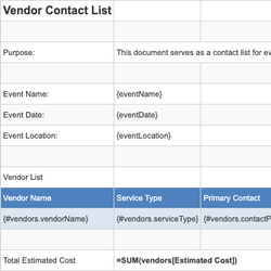 Vendor Contact List