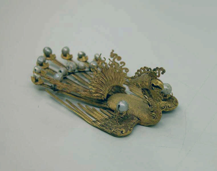 Gold Pearl-Inlaid Phoenix Hair Ornament