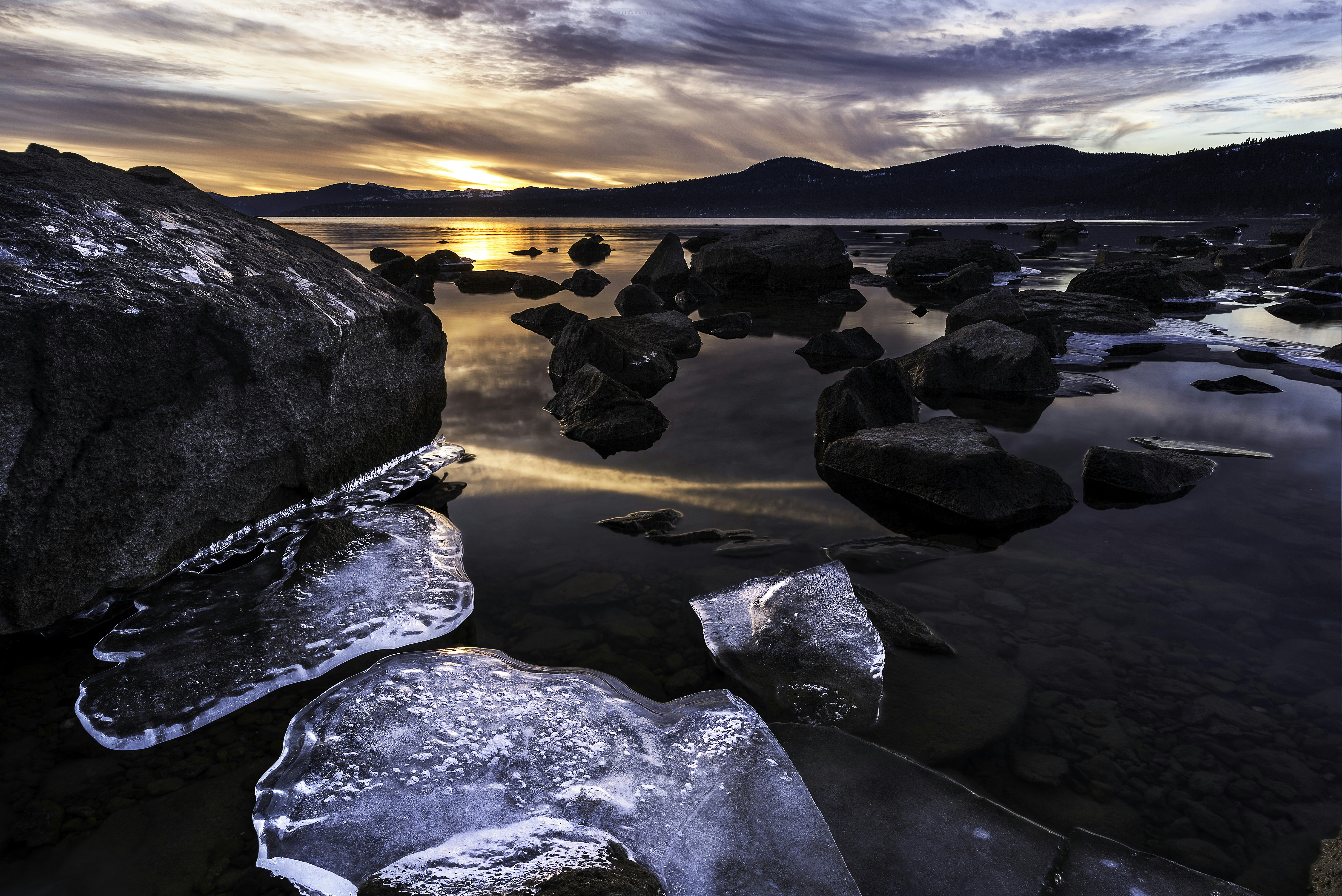 Frozen Lake Shore Sunset
