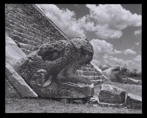 Mayan Pyramid Serpent Head Sculpture