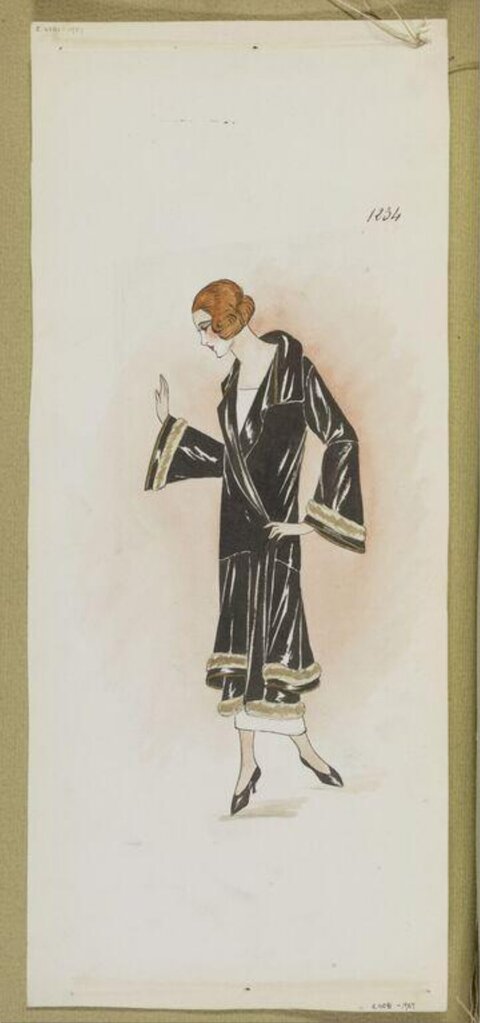 1920s Black Coat Fashion Sketch