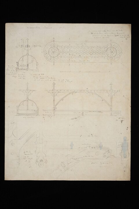 Hand-drawn Umbrella Stand Technical Drawing