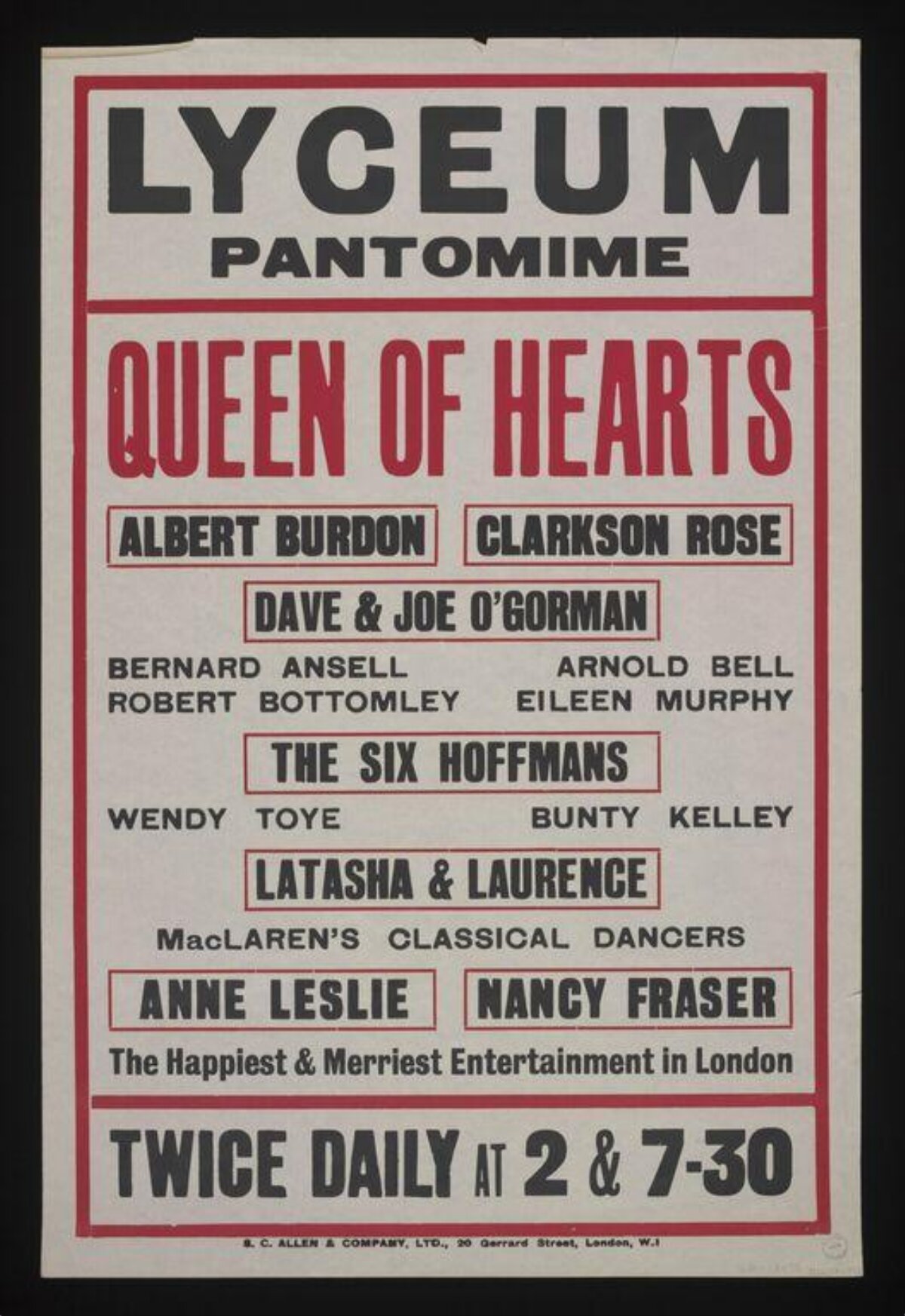Lyceum Queen of Hearts Pantomime Poster