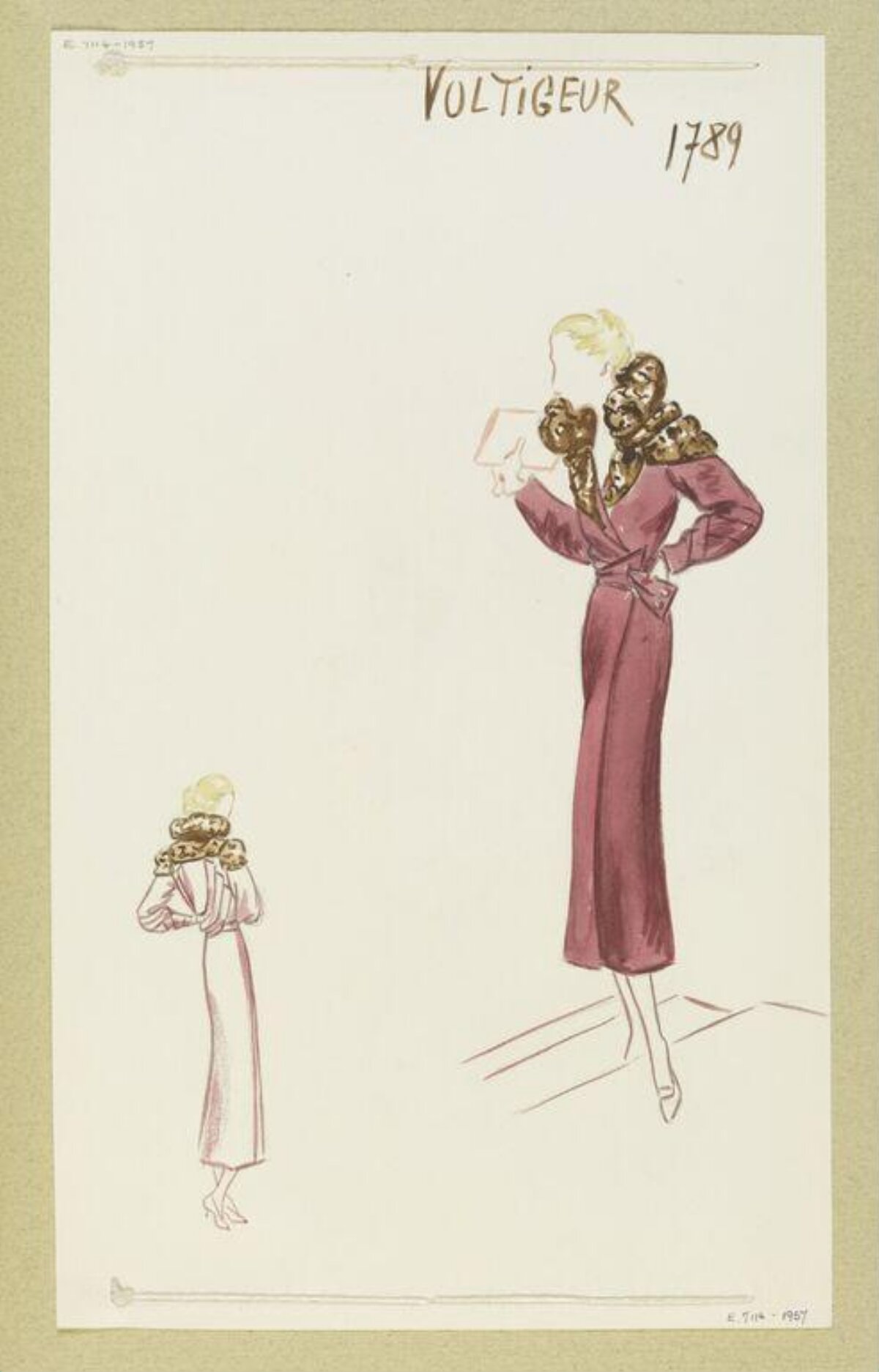 Vintage Purple Coat Fashion Design Sketch — Business