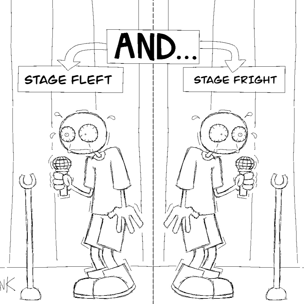 Stage Fleft and Stage Fright Pun Comic — Stickers