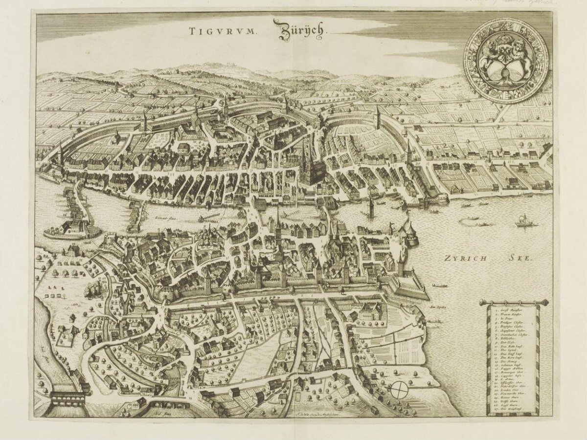 Antique Engraved Map of Zurich