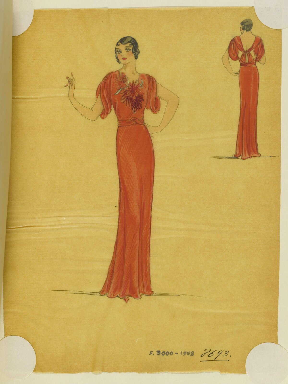 Vintage Red Evening Gown Fashion Sketch