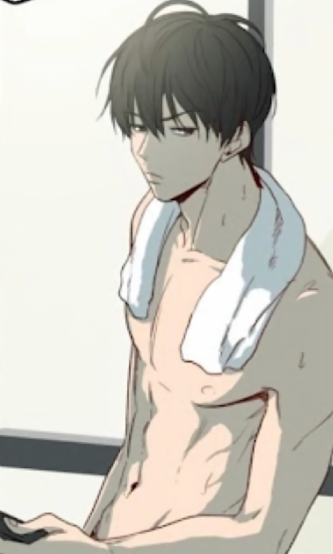 Shirtless Anime Man With Towel Around Neck