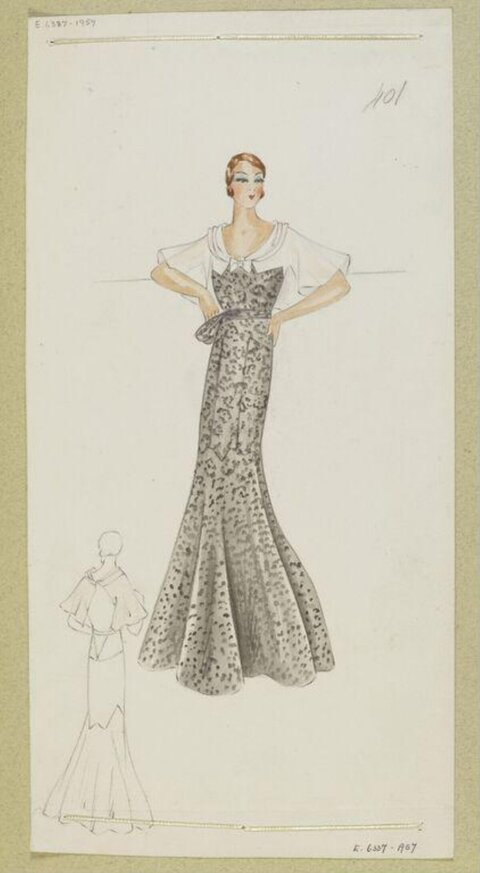 Vintage Evening Gown Fashion Sketch