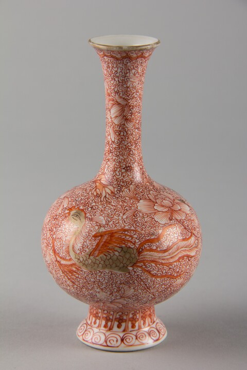 Red Painted Phoenix Porcelain Vase