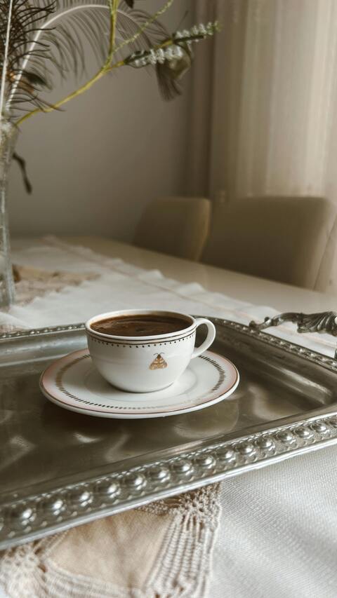 Coffee Cup on Silver Tray