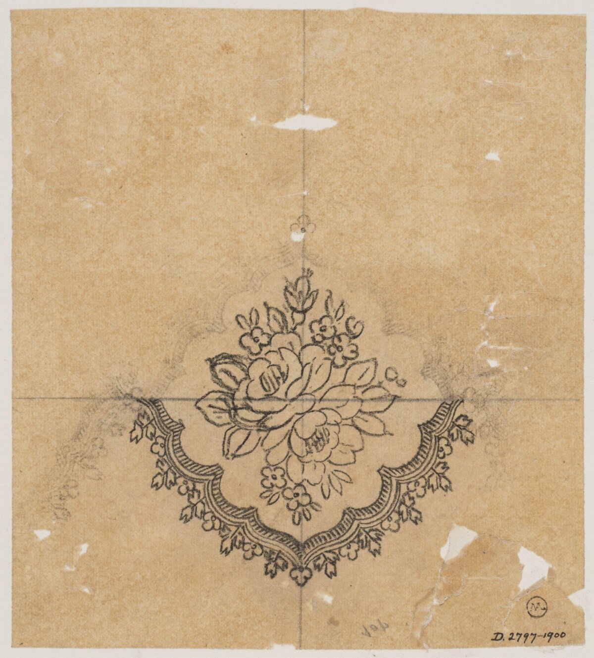 Vintage Floral Embroidery Design Sketch