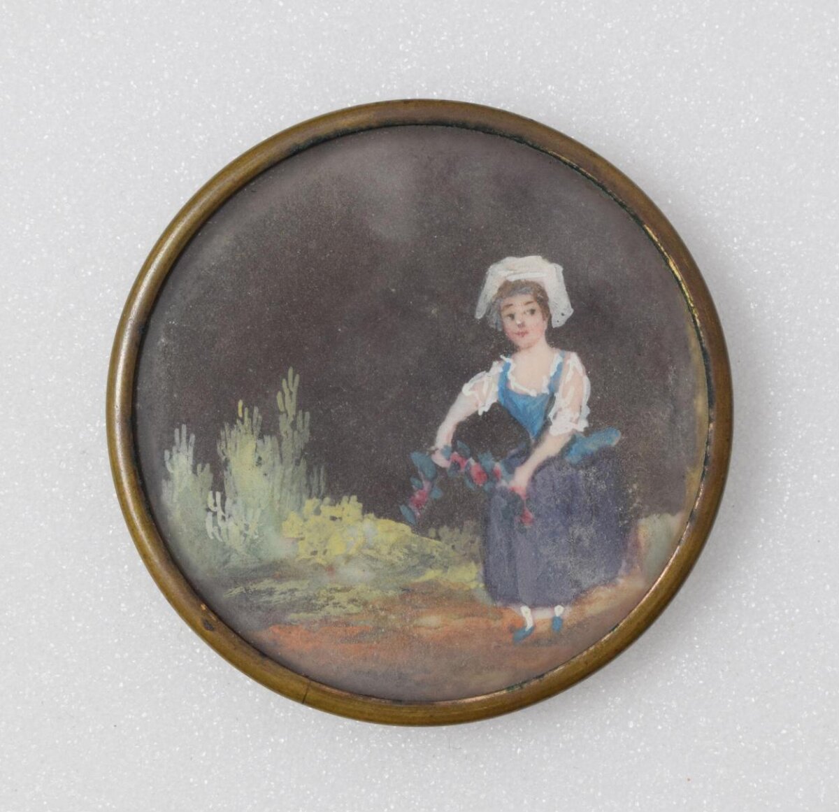 Round Miniature Painting of a Young Woman