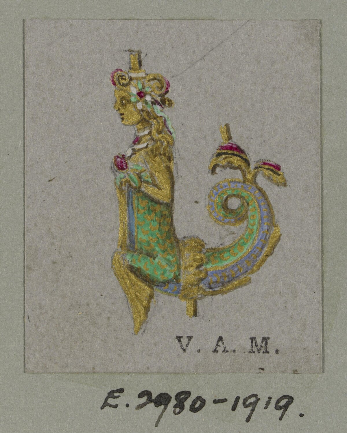 Watercolor Sketch of Mermaid Pendant Design