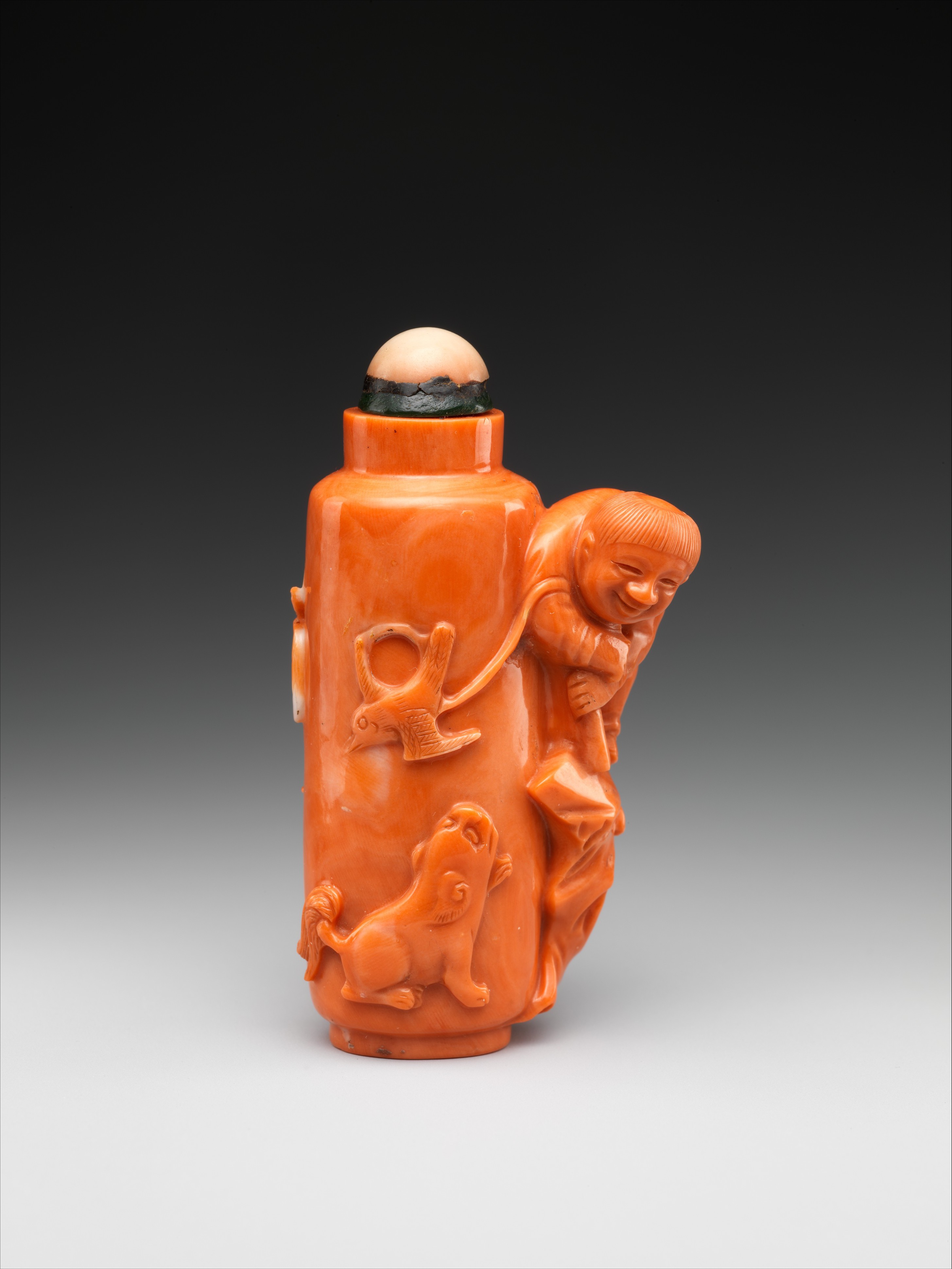 Carved Coral Chinese Snuff Bottle